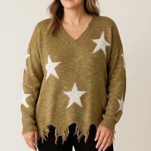 Adora Boutique Oversized Distressed Star Sweater – Size L